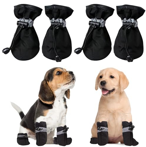 4 Stück Hundeschuhe Mit Rutschfester Sohle - Pfotenschutz für Große, Kleine Und Mittelgroße Hunde (L, Schwarz)
