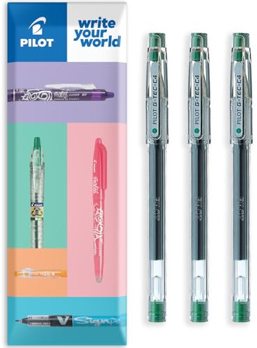 Pilot G-Tec C4 Gel-Tintenroller, 0,4-mm-Spitze, 0,2-mm-Linie, 3er-Brieftasche Grün 1 Stück (3er-Pack)