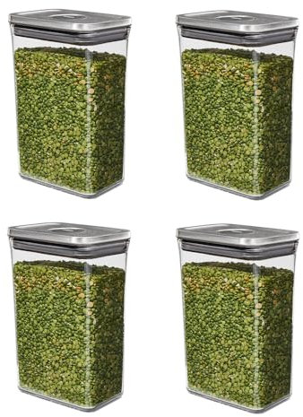 OXO POP-Behälter aus Stahl, mittelgroß, rechteckig, 2,7 l, Frischhaltedosen, luftdicht, für Reis, Nudeln und mehr, Grau, 4 Stück
