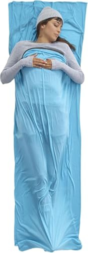 SEA TO SUMMIT - Breeze Coolmax Sleeping Bag Liner - Rectangular Mummy With Drawcord - Stuff Sack - Easy Care Bio-based Fabric & Odour Control - Backpacking & Travelling in Humid Weather - Blue - 330g