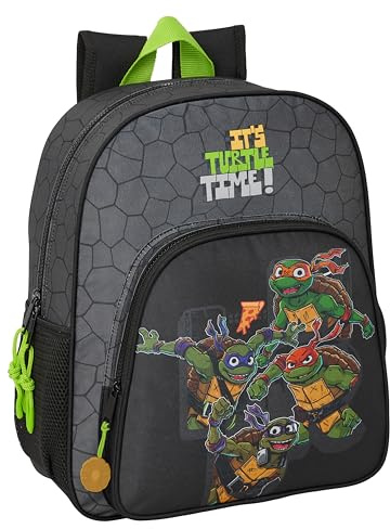 Safta TORTUGAS NINJA - Mochila Escolar Niño, Mochila Infantil, Adaptable a Carro, Ideal para Niños en Edad Escolar, Cómoda y Versátil, Calidad y Resistencia, 32x12x38 cm, Color Gris/negro