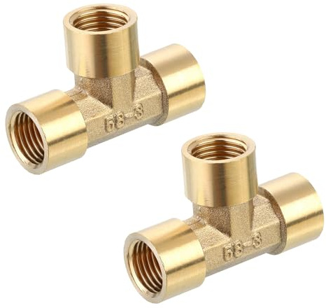 QUARKZMAN Messing T-Stück Rohrverschraubung, 1/4 x 1/4 x 1/4 NPT 3-Wege T-Verbinder Kupplung Verschraubung Adapter für den Transport von Gasleitungen, 2 Stück