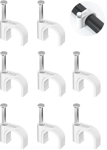 Jadaol Cable Clips 100Pcs 8mm Nail in Clips for Round Ethernet Cables Wall Clips Cable Tacks Electrical Wire TV Cable Speaker Wire Coax Clips Cable Nails for Cords Cat5/Cat5e/Cat6/Cat7 RJ45 Cord Clips