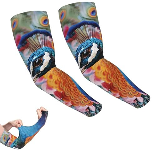 GlbnSHeric Armstulpen, UV-Sonnenschutz, Tattoo-Abdeckung, schwarz-weißes Design-Muster, Armstulpen für Damen und Herren, Vogelpfau, One size