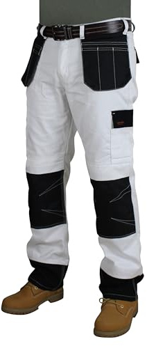 HASHOOB TRADING FZE Men’s Painter Work Trousers Multi Pocket WHHV2 Trousers Cargo Combat Decorators Workwear Pants (WHHV2, 34W X 32L) White