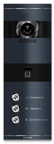 Metzler VDM10 2.0 Video Sprechanlage mit Türöffner (Stromversorgung) & Fingerprint - Anschluss LAN POE - Türsprechanlage mit HD-Kamera - 3 Familienhaus Sprechanlage - in RAL7016 Anthrazit | Niko