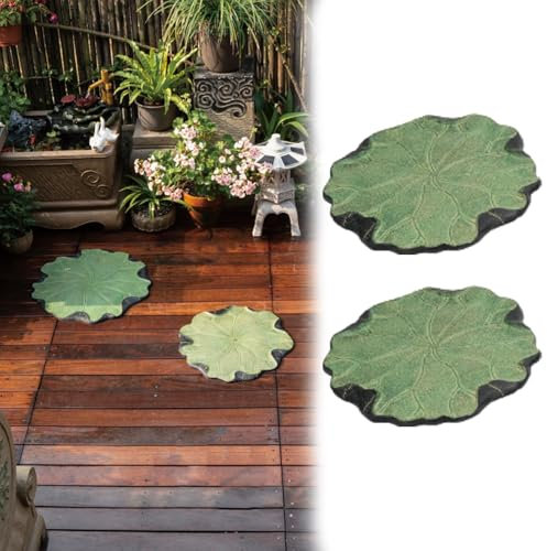 Lotusblad design trädgård trappstenar set med 2 utomhus gångväg dekorativa stenar för grön gård gräsmatta 38 cm slitstark slitstark trädgårdssten