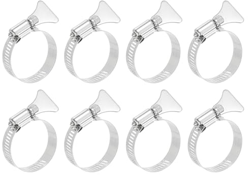 sourcing map 8Pcs Stainless Steel Hose Clamps Worm Gear Hose Clamp, 21-44mm (7/8 to 1-3/4) Adjustable Thumb Screw Key Type Clamps Fuel Line Clamps 12mm Bandwidth for Plumbing, Automotive