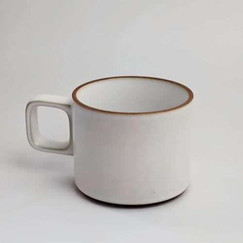 Handmade Ceramic Coffee Mug 300ml – Minimalist White Stoneware Cup with Natural Clay Rim, Square Handle, Artisan Pottery Mug for Coffee & Tea