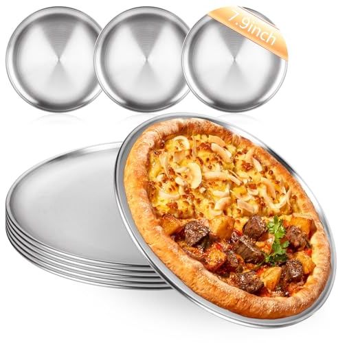 LANIAKEA 8 Pieces Stainless Steel Pizza Pans 8 Inch Round Pizza Oven Baking Serving Plate Tray Non-Stick Coating Pizza Plate for Pizza Pie Cookie, Baking, Serving, Dishwasher Safe