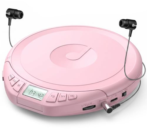 Gueray CD Player Portable CD Dsicman: with Earphones for Car with Anti-Skip Shockproof with LCD Display Support PROG Memory Repeat Function