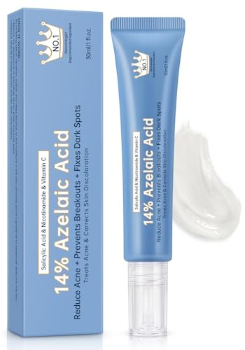 Azelaic Acid 14% Acne Cream for Redness Relief, Dark Spots, Facial Serum with Niacinamide & Vitamin C Prevent Acne Breakouts, Azelaic Acid Serum for Balance Excess Sebum & Soothe Irritation, 1 Oz.