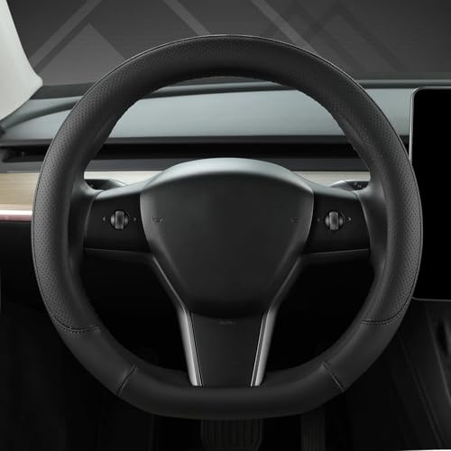 GIANT PANDA Lenkradbezug aus PU-Leder, Kompatibel mit Tesla Tesla Model 3 / Tesla Model Y,D Form-Schwarz