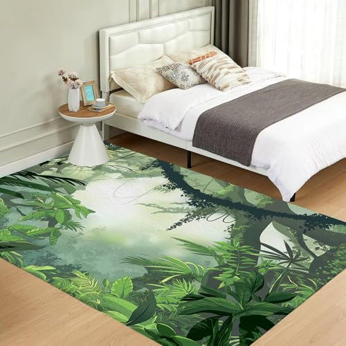 NAWVNMI Waschbarer Teppich Krabbelmatte Babyzimmer Kinder rutschfest Flauschig Teppich Teppich Kinderzimmer Junge Mädchen Kinderteppich, Anime-Stil - Dschungel, 120 x 180 cm