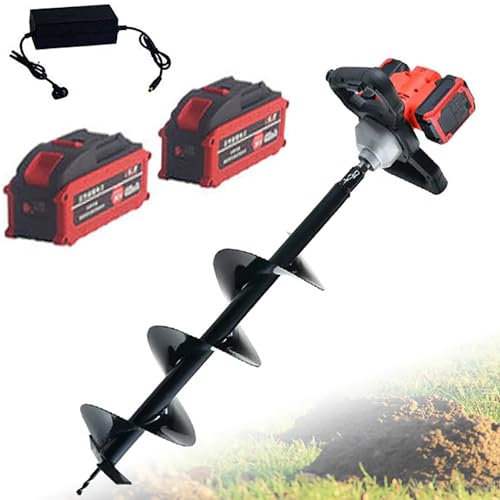 Electric Post Hole Digger,Electric Auger Cordless Power Head,Earth Auger Fence Post Hole Borer with Six Adjustable Speeds,with 2 Battery and Auger Bit for Installing Fence Post Drilling(12CM drill bit