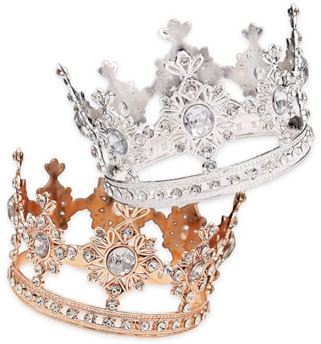 Decorazione per torta a corona, 2PCS mini corona,3D Corona Cake Topper Decorazioni, argento e corona per feste di compleanno, torta nuziale, principessa principe(Oro rosa Argento)