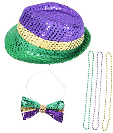 BESPORTBLE Mardi Gras Party Pailletten Hut Necktie Und Halskette Festliche Kostümzubehör Für Karneval Parade Und Fotografie Unglaubliche Ensemble Für Unvergessliche Feiern