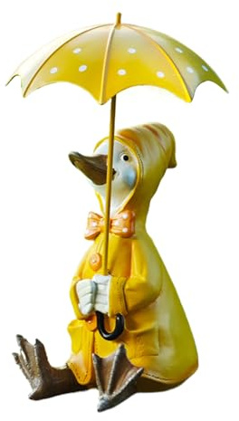 Statua di anatra animale – Scultura da giardino da esterno, statuetta in resina | Anatra stravagante che tiene un ombrello per prato, portico, patio e balcone, decorazione giocosa per la casa, esp