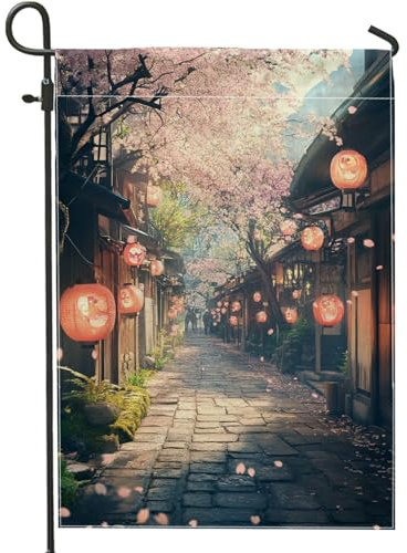 Bandera de jardín de flores de cerezo, melocotón, cerezos, decoración al aire libre, bandera de arpillera de doble cara, decoración de jardín de primavera, 12 x 18 pulgadas