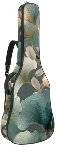 Tasche für Akustikgitarre, 1 cm dicke Polsterung, wasserdicht, Oxford-Stoff, Gitarrentasche Rucksack für 40-42 Zoll E-Bass, klassische Gitarren, Salbeigrün Eukalyptus auf weißem Hintergrund