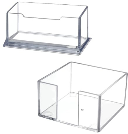 WADORN 2 soportes para notas adhesivas de acrílico con tarjetero, portapapeles de acrílico transparente, dispensador para notas adhesivas con soporte para tarjetas de visita, organizador de escritorio