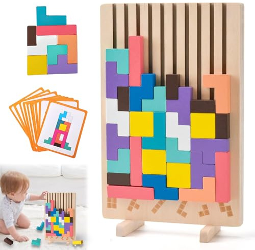 Holz Stapelspiel Tetris, Holzpuzzle Tetris, Tetris-Spiel aus, Tetris holzspiel, Wooden Stacking Puzzle Toy, Holzpuzzle 3D Tetris, Montessori-Spiele 2 3 4 5 6 Jahre, Lernspielzeug, Geschenk für Kinder