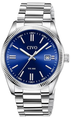 CIVO Montre Homme Acier Bleu: Analogique Quartz Business Montre Bracelet Etanche Lumineux - Mode Cadeau Homme