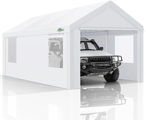 COBIZI Carports 10x20 Heavy Duty Car Canopy Garage with Removable Sidewalls & Doors, Galvanized Frame Portable Carport Canopy with Built-in Sandbags & All-Season Tarp for Car Boat Truck, White