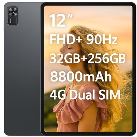 DOOGEE Tab E3+ Tablet Android 15, 12 IPS FHD+ 90Hz, 32GB RAM+256GB ROM/2TB, 8800mAh, 13+5MP Kamera, Octa-Core 6nm, Dual SIM Card Slot 4G LTE, 4 Lautsprecher, GPS, Gemini AI, 2025, Grau