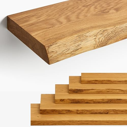 BestLoft Regalbrett Eiche Regalboden Wandregal Küchenablage Fensterbank WC Ablage Massivholz Treppenstufen Wandboard auf Maß (Eiche mit Naturkante (4cm Dicke), 100 x 15 cm)
