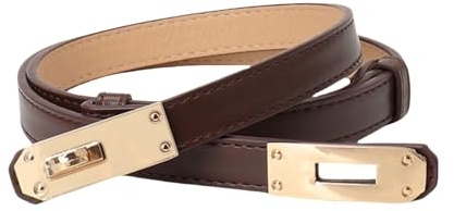 AMateschitz Damen Skinny Gürtel Skinny Retro Taillengürtel Mode Ledergürtel Verstellbarer Dünner Gürtel Klassisch Dekorativen Taillengürtel Kleidgürtel Für Kleider Jeans Hosen Mantel Kaffee