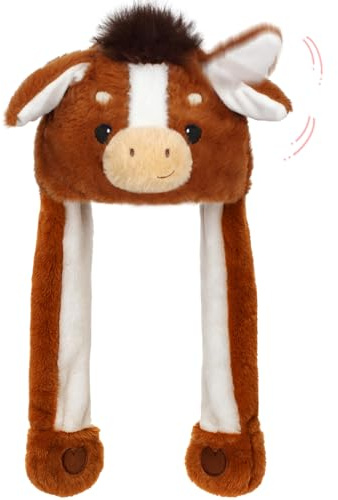 Deletoys Animal Hat, Ears Moving Jumping Pop Up Beating Funny Hat Plush Cap Crazy Hats Cosplay Party Dress Up Gift for Kids & Adults (Horse)