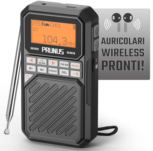 PRUNUS J-525 Mini Radio de Bolsillo Admite Conexión de Auriculares Bluetooth,Am FM Radios Digital con Preajuste Manuales, Radio Portatil Pequeña Recargable de 2500mah, Altavoz Tarjeta TF/Bluetooth.