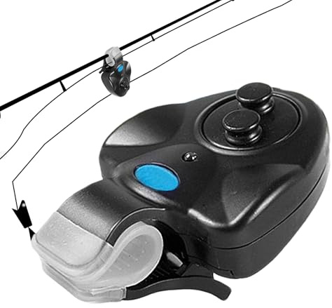 Alarma de mordida de , indicador de alerta de caña, detector de luz de sonido sensible con volumen ajustable y señal LED brillante, garantiza una detección de mordida para cualquier