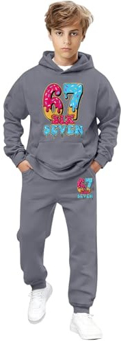 67 Meme Kids Tracksuit Full Set UK 2 Piece Oversizedoutfit - Kids Tracksuit Set UK 2 Piece Boys Girls with Trendy Letter Printed Long Sleeve Hoodie and Trackpants Athletic Wear for Children