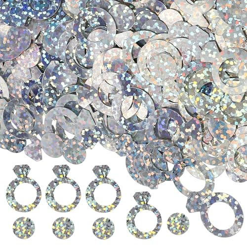 FIXOSHEE Confeti Decorativo para Bodas 3 Bolsas 30 G Brillantina Papel Hueco Diseño de Anillo Dispersos para Decoración de Mesa y Fiestas Románticas