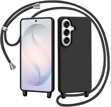 AOMYKE Handyhülle für Samsung Galaxy S26 Hülle mit Band, Handykette Samsung Galaxy S26 Hülle zum Umhängen Schutzhülle mit Kette Kordel Weich TPU Liquid Silikon Case, Schwarz