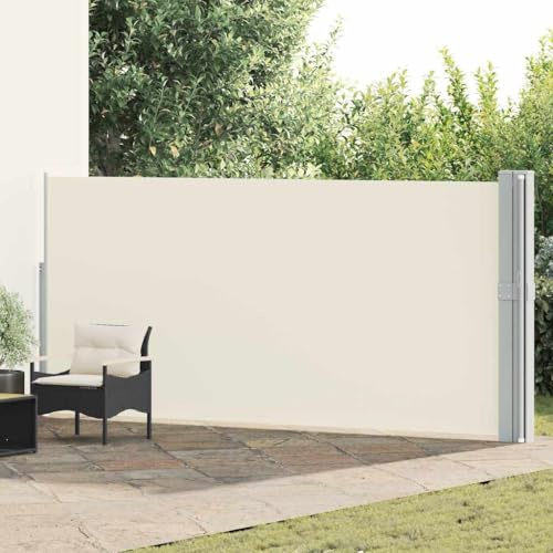Mokuyary Toldo lateral retráctil 170 x 1200 cm, crema, parabrisas, toldo lateral para balcón, terraza, jardín