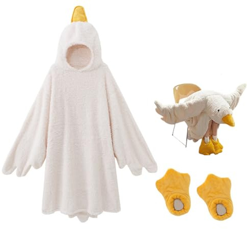 GLSAYZU Goose Wearable Blanket Hoodie for Adults & Kids, Funny Silly Wearable Onesie with Feet Slippers, Cozy Fleece Oversized Blanket with Sleeves, Perfect for Lounging