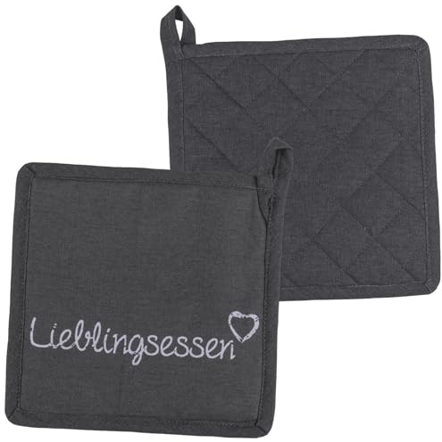 MIJOMA Topflappen 2er Set Lieblingsessen aus Baumwolle mit Polyesterfüllung für Küche und Backofen