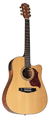 J & D D-150SCE NT Westerngitarre, Akustik-Gitarre mit Tonabnehmer, elektroakustische Gitarre, Dreadnought mit Cutaway und Natural Zederndecke