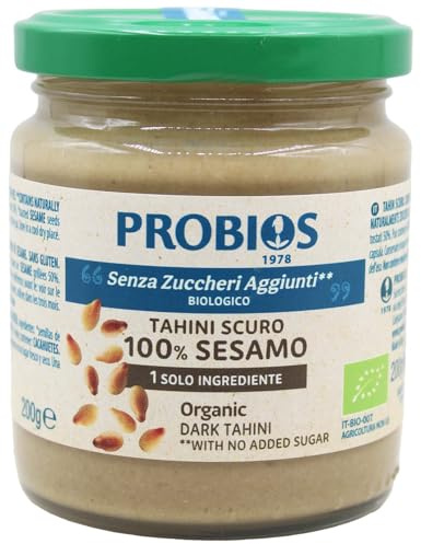 Crema Tahini Fondente Probios - Crema Tahina di Sesamo Premium - Salsa Tahini Ricca e Cremosa per Hummus e Salse - Confezione da 6 x 200 g