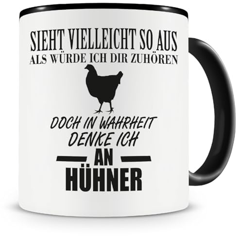 Samunshi® Tasse mit Hühner Spruch - Keramik Huhn Henne Geschenk Mann Frau Oma oder Opa Kaffeetasse groß Tassen Geburtstag witzige Teetasse XXL Kaffeebecher für Kaffee 300ml schwarz