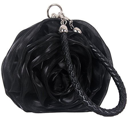 UK_Stone Damen Blumen Form Clutch Party Handtasche Abendtasche Handgelenk Tasche, Schwarz
