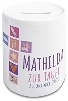 GRAZDesign Spardose Taufe Mädchen personalisiert mit Namen/Datum, Taufgeschenk Geschenk für Patenkind, Kinder, Kreuz rosa – pink