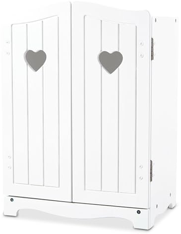 Melissa & Doug Mine to Love Wooden Play Armoire Closet for Dolls, Stuffed Animals - White (17.3”H x 12.4”W x 8.5”D Assembled) Wooden Pretend Play Closet, Doll Wardrobe