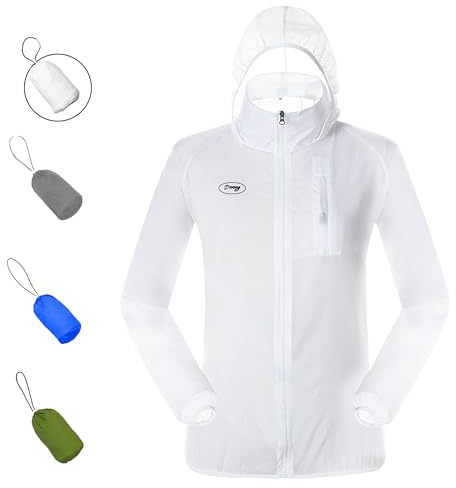 Dooy Sun Protection Jacket Ultra Light Thin Breathable Packable Outdoor Cycling Jacket Hoodie Skin Clothing for Men & Women（White,2XL）
