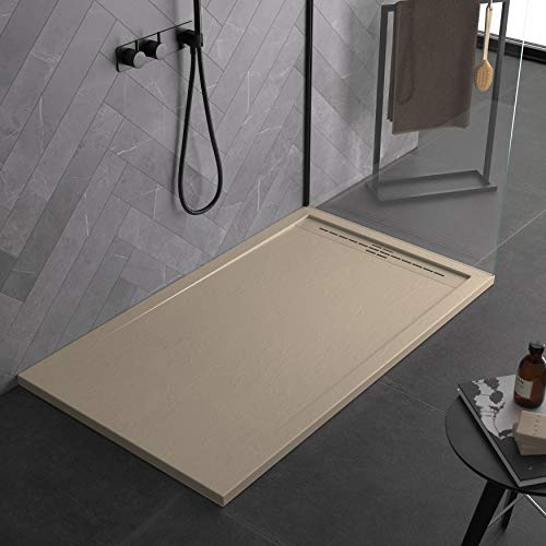 Plato de ducha de mineralmarmo RAL-0707010 con efecto piedra pizarra serie Paris Slim 3 cm, revestimiento de Gelcoat antideslizante