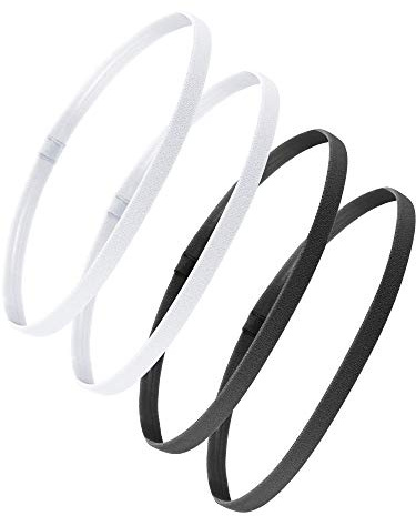 4 Pièces Bandeaux Élastiques de Sport Épaisses Antidérapantes Bandeaux de Cheveux pour Femmes et Hommes (Noir, Blanc)