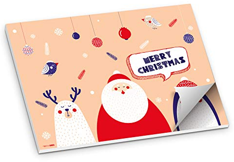 itenga Tischset Platzset Merry Christmas Weihnachtsfiguren aus Papier I DIN A3 50 Blatt I ideal als Tischdeko oder Gedeckunterlage an Weihnachten oder der Vorweihnachtszeit